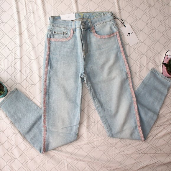 High waist ankle skinny with pink frill strip - NWT - Picture 1 of 6